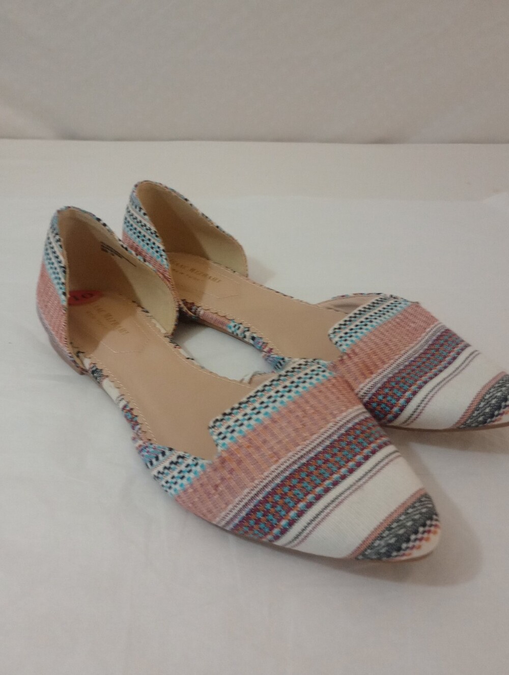 Isaac Mizrahi Pink and Turquoise Striped D'Orsay Flats